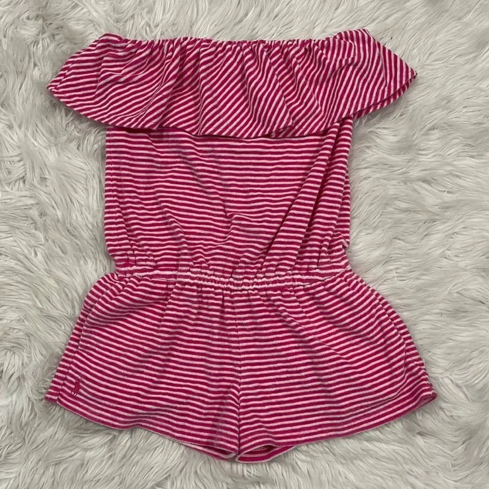 Ralph Lauren Girls Pink And White Strapless Ruffle Romper Sz M